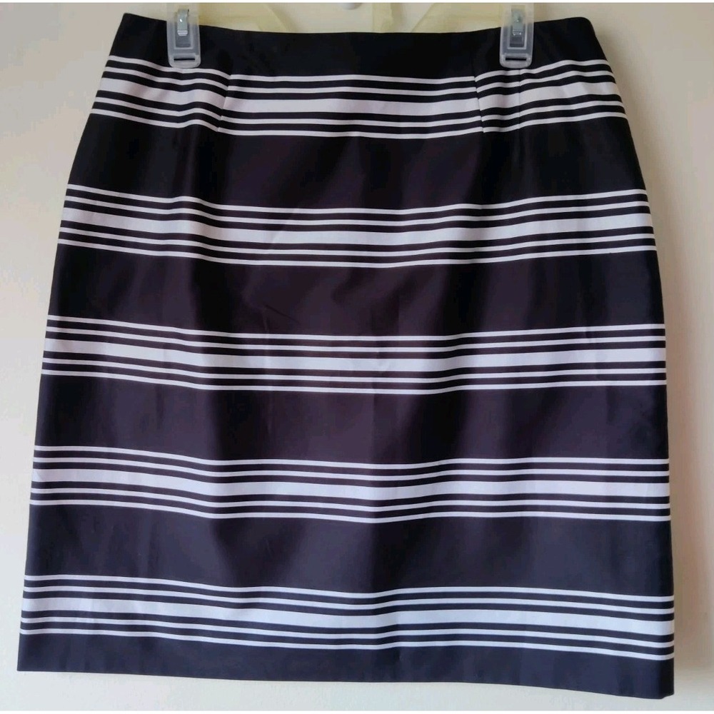 Talbots Women's Striped Pencil Skirt Navy‎ Blue/White 100% Cotton Lined Size 12